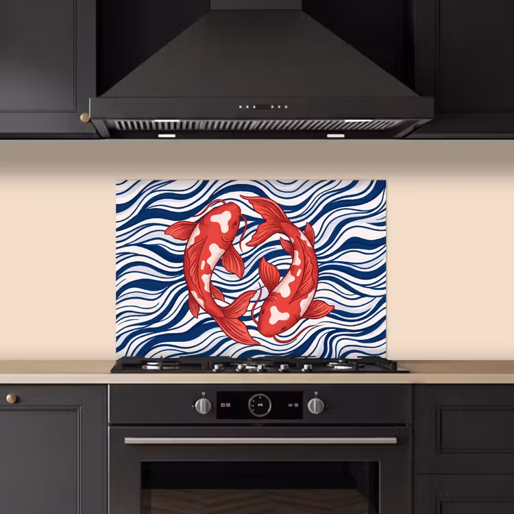 Spatscherm keuken - Vis - Water - Natuur - Illustratie - Rood — 2