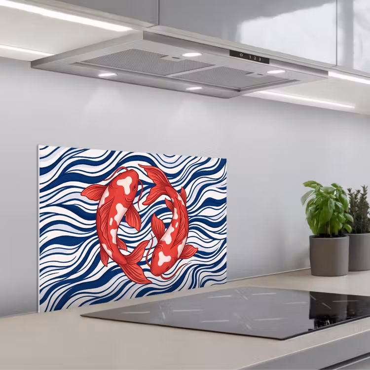 Spatscherm keuken - Vis - Water - Natuur - Illustratie - Rood — 5