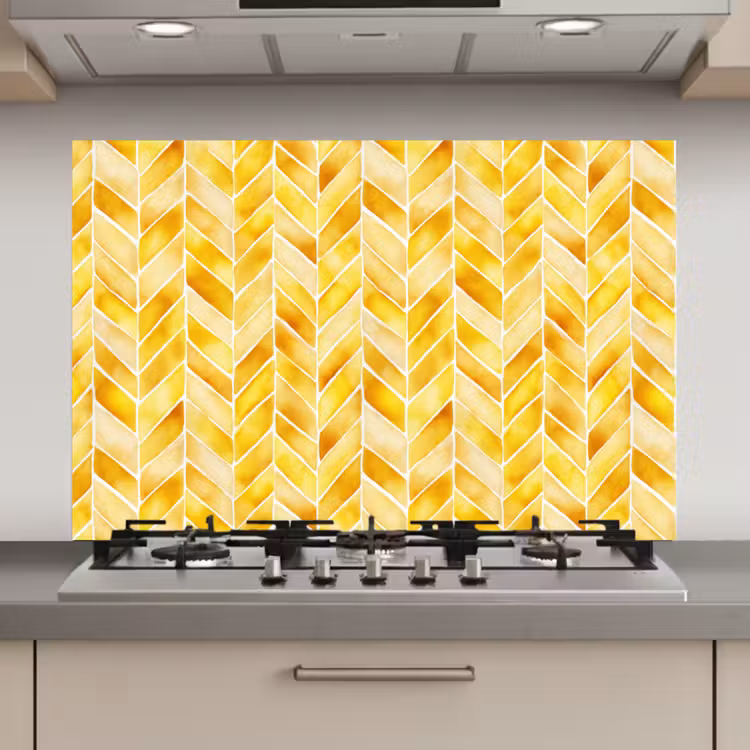 Spatscherm keuken - Visgraat - Aquarel - Patronen - Goudgeel — 1