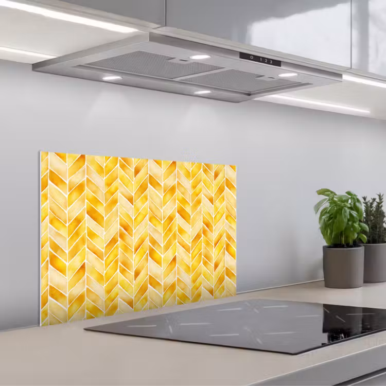 Spatscherm keuken - Visgraat - Aquarel - Patronen - Goudgeel — 5