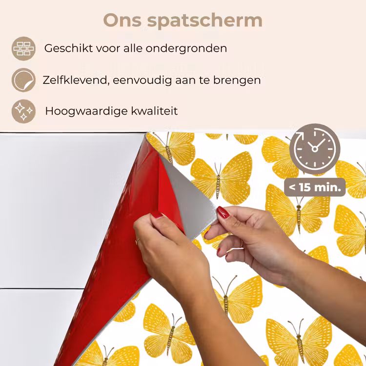 Spatscherm keuken - Vlinders - Botanisch - Illustratie - Geel - Wit — 4