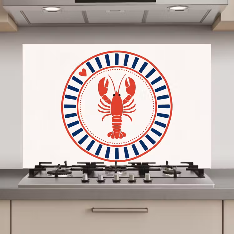Spatscherm keuken - Zeeleven - Kreeft - Embleem - Grafisch - Rood — 1