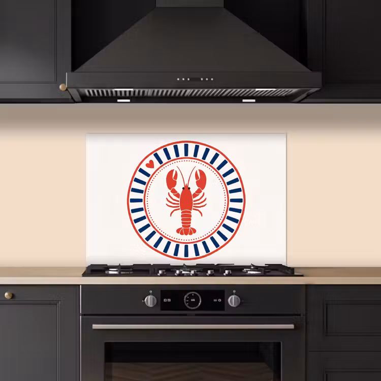 Spatscherm keuken - Zeeleven - Kreeft - Embleem - Grafisch - Rood — 2