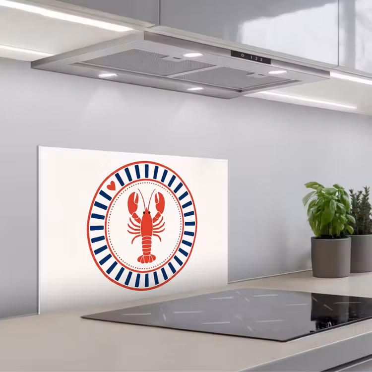 Spatscherm keuken - Zeeleven - Kreeft - Embleem - Grafisch - Rood — 5