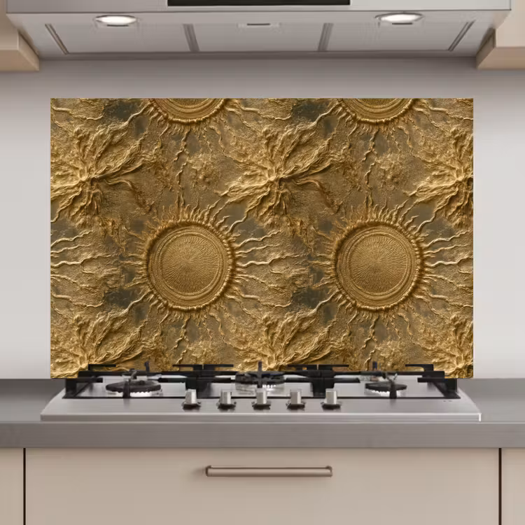 Spatscherm keuken - Zon - Reliëf - Antiek - Goud — 1