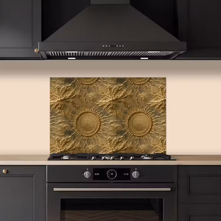 Spatscherm keuken - Zon - Reliëf - Antiek - Goud — 2