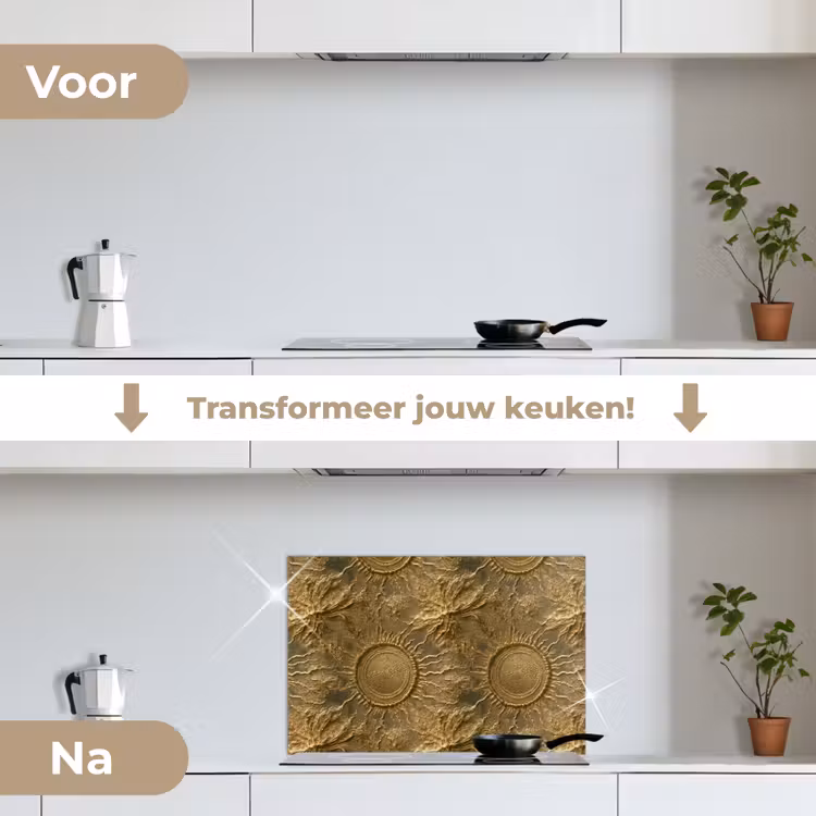 Spatscherm keuken - Zon - Reliëf - Antiek - Goud — 3