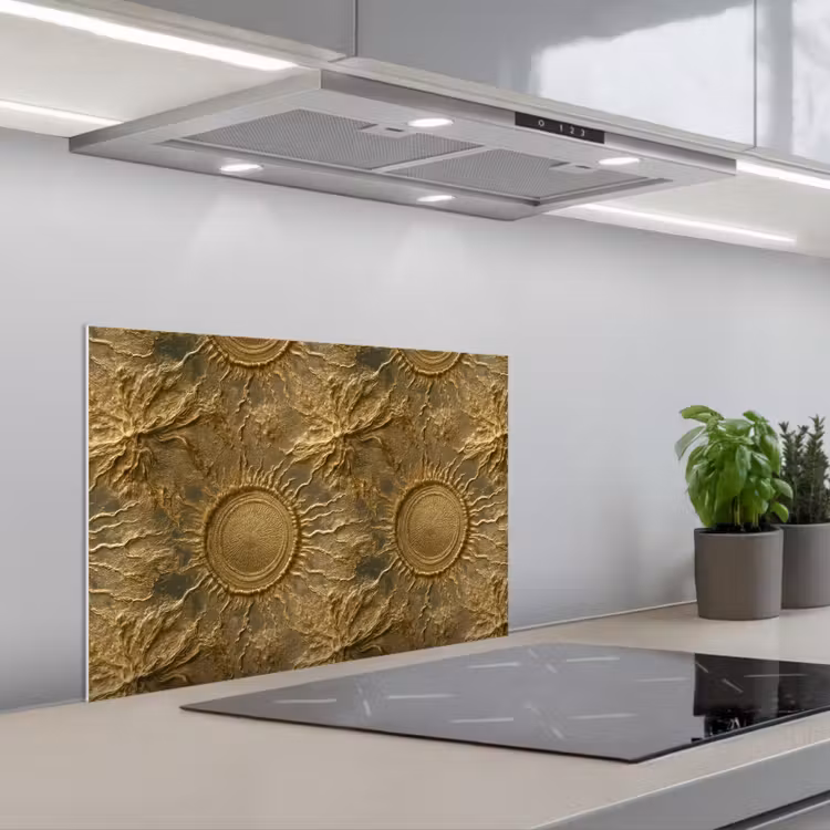 Spatscherm keuken - Zon - Reliëf - Antiek - Goud — 5