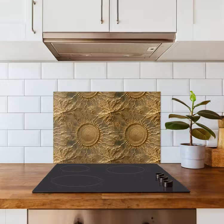 Spatscherm keuken - Zon - Reliëf - Antiek - Goud — 6