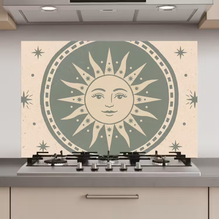 Spatscherm keuken - Zon - Sterren - Astrologie - Vintage - Groen — 1