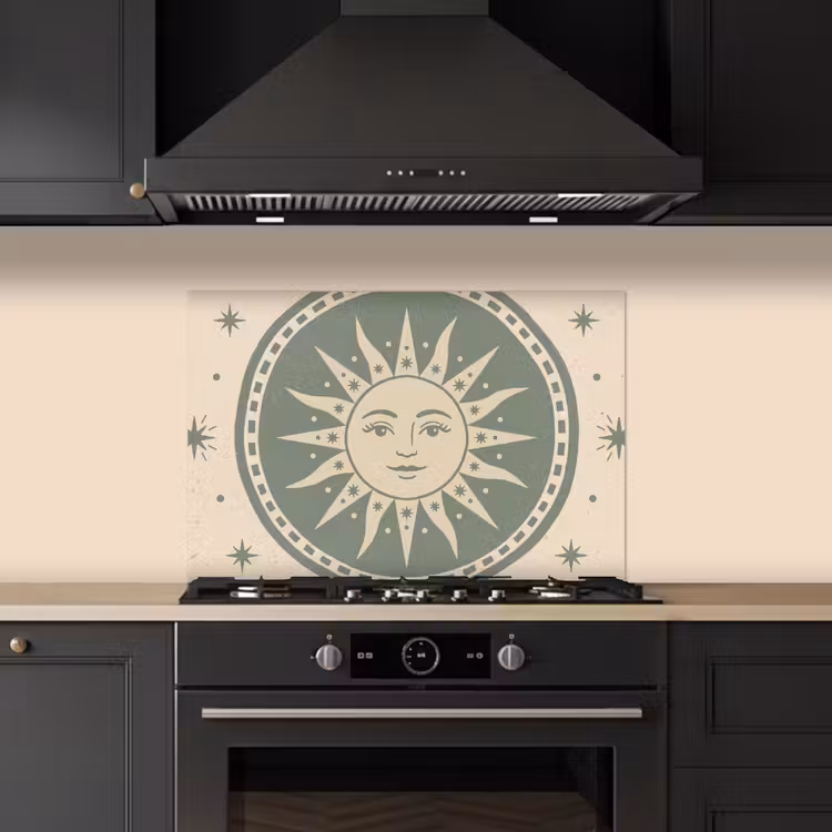Spatscherm keuken - Zon - Sterren - Astrologie - Vintage - Groen — 2