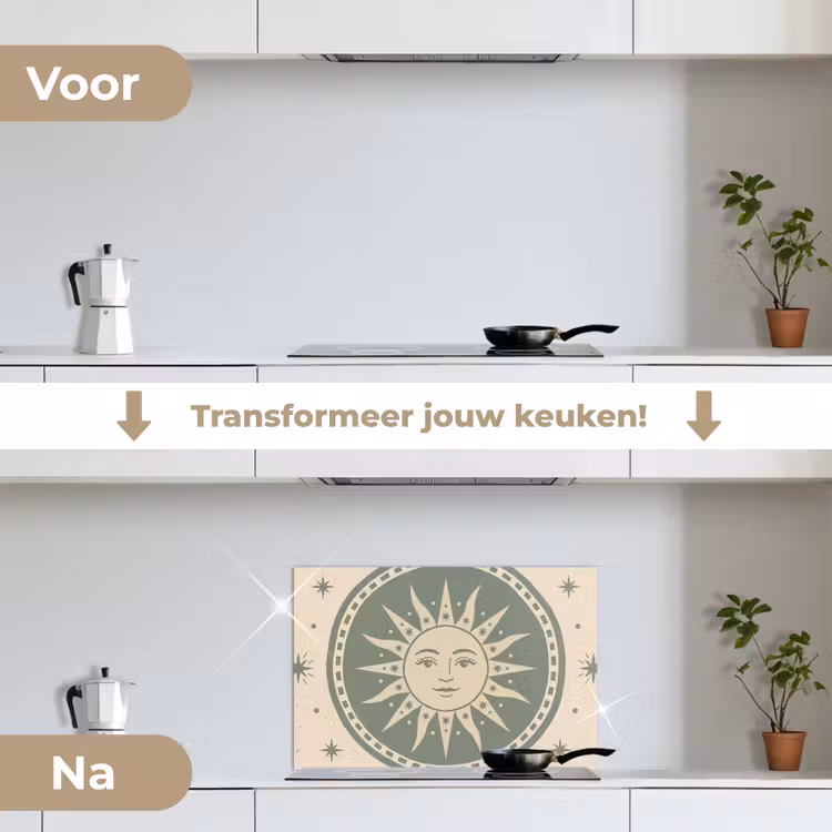 Spatscherm keuken - Zon - Sterren - Astrologie - Vintage - Groen — 3