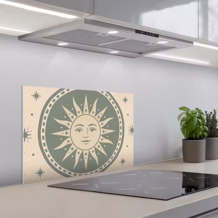 Spatscherm keuken - Zon - Sterren - Astrologie - Vintage - Groen — 5