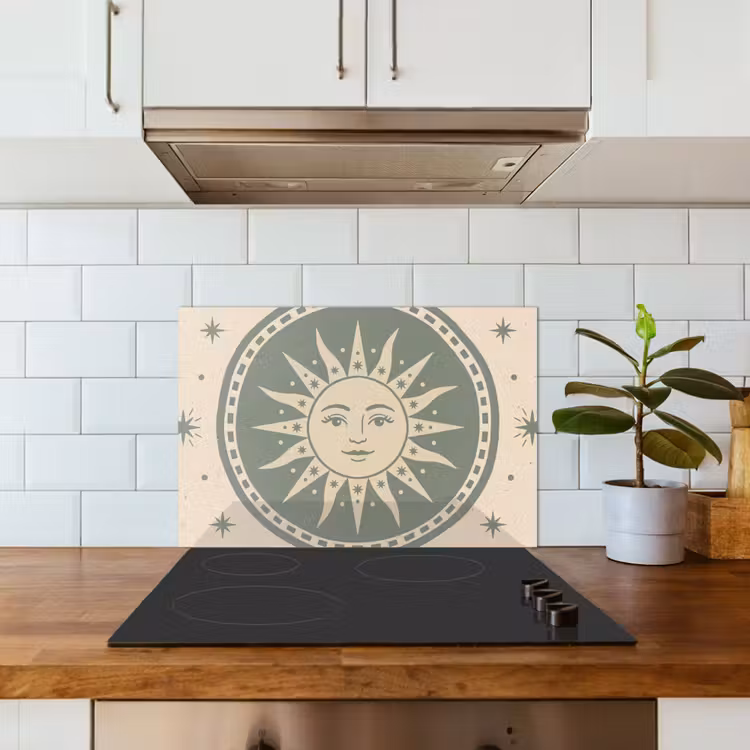 Spatscherm keuken - Zon - Sterren - Astrologie - Vintage - Groen — 6