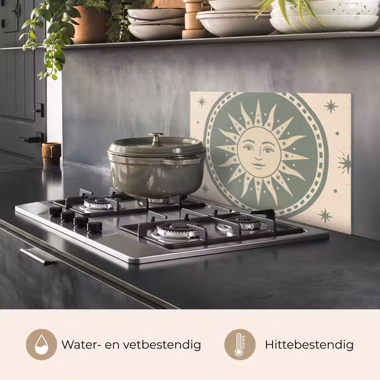 Spatscherm keuken - Zon - Sterren - Astrologie - Vintage - Groen — 7