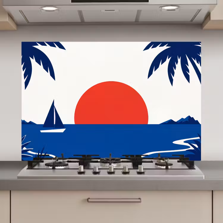 Spatscherm keuken - Zonsondergang - Zee - Palmboom - Tropisch - Modern — 1