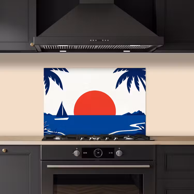 Spatscherm keuken - Zonsondergang - Zee - Palmboom - Tropisch - Modern — 2