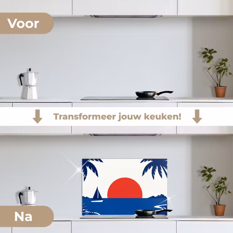 Spatscherm keuken - Zonsondergang - Zee - Palmboom - Tropisch - Modern — 3