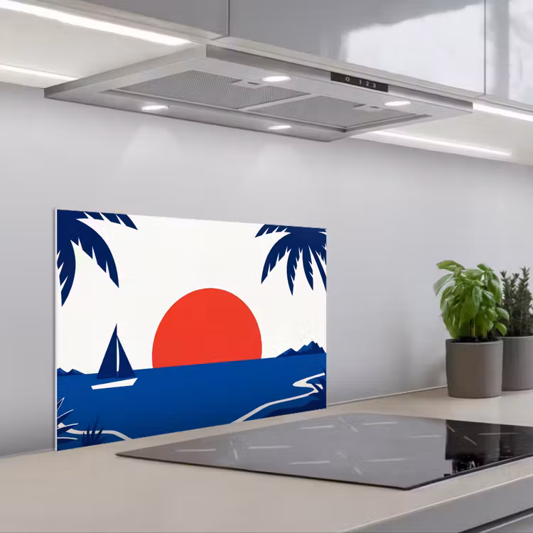 Spatscherm keuken - Zonsondergang - Zee - Palmboom - Tropisch - Modern — 5