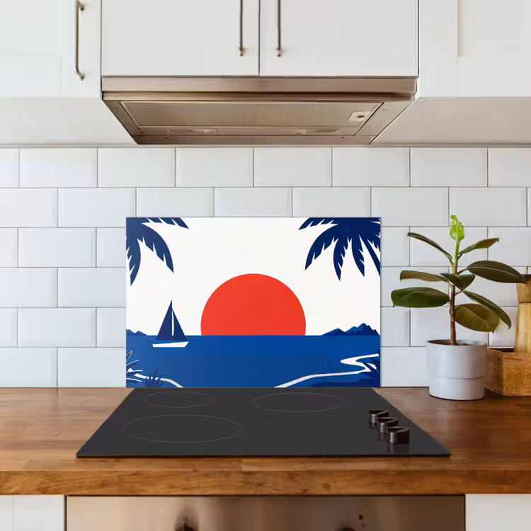 Spatscherm keuken - Zonsondergang - Zee - Palmboom - Tropisch - Modern — 6