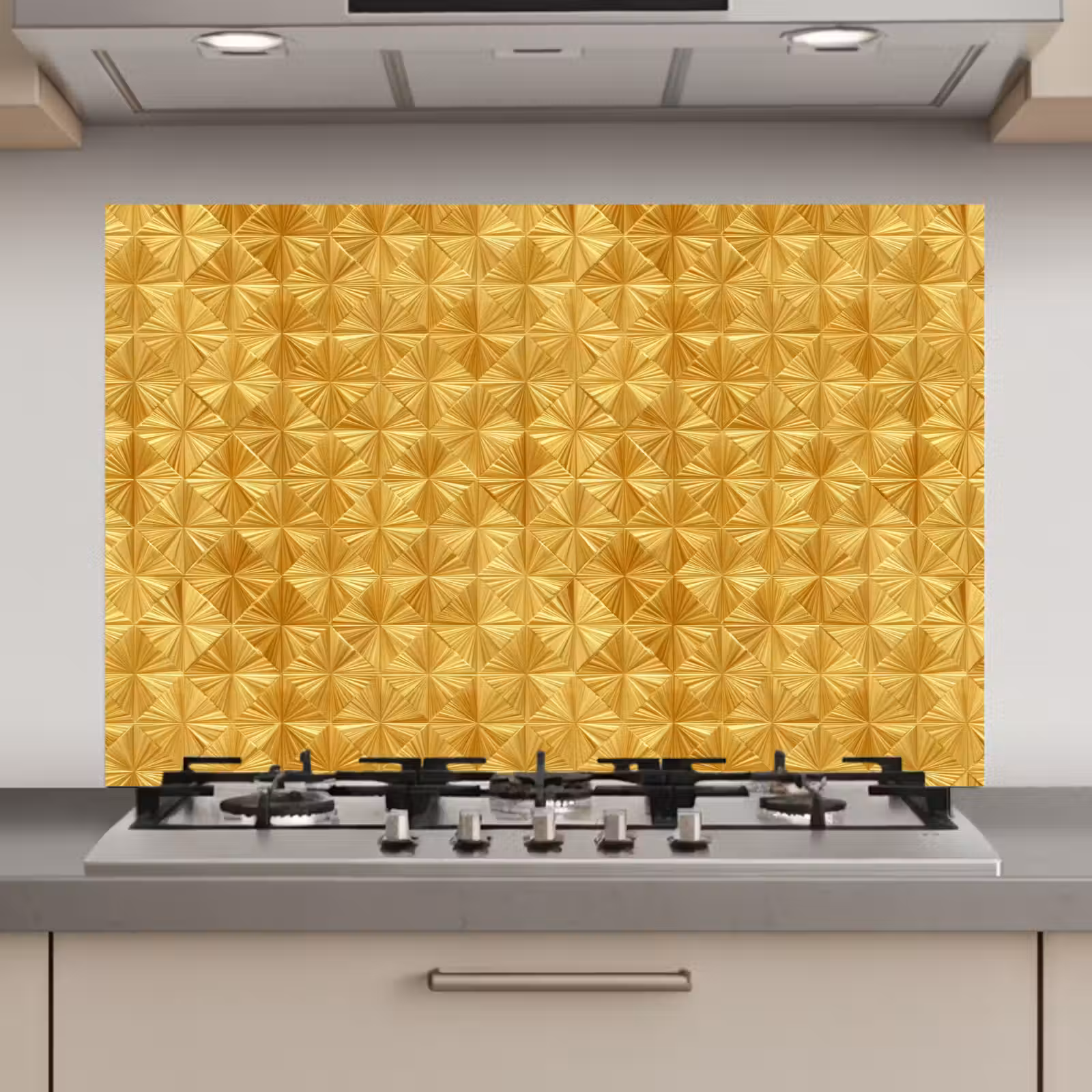 Spatscherm keuken - Tegels - Geometrisch - Reliëf - Goud — 1