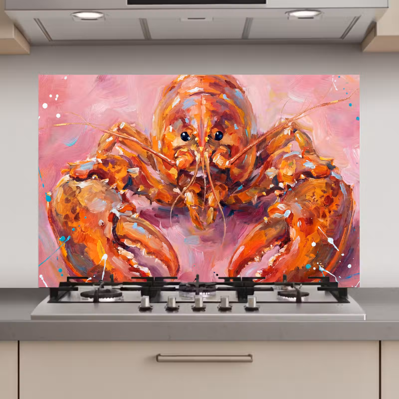 Spatscherm keuken - Zeeleven - Kreeft - Spatters - Abstract - Roze — 1
