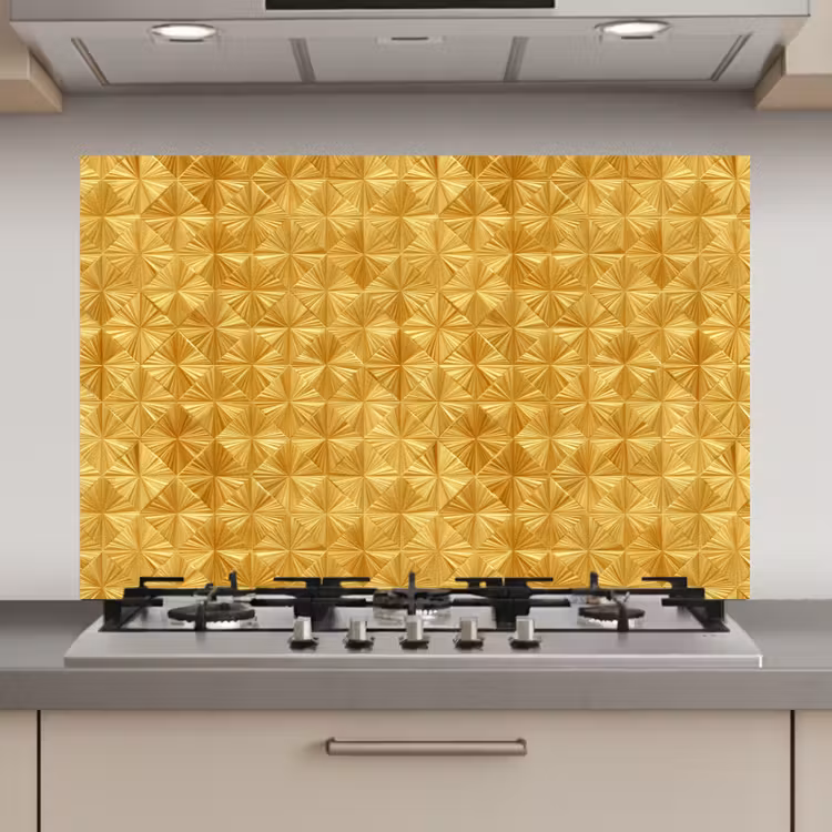 Spatscherm keuken - Tegels - Geometrisch - Reliëf - Goud — 1