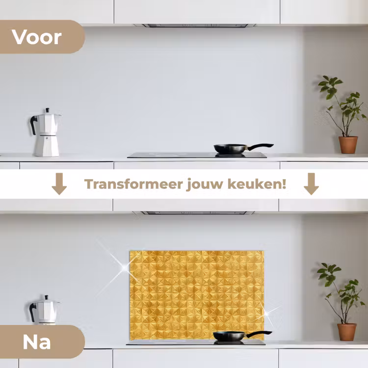Spatscherm keuken - Tegels - Geometrisch - Reliëf - Goud — 3