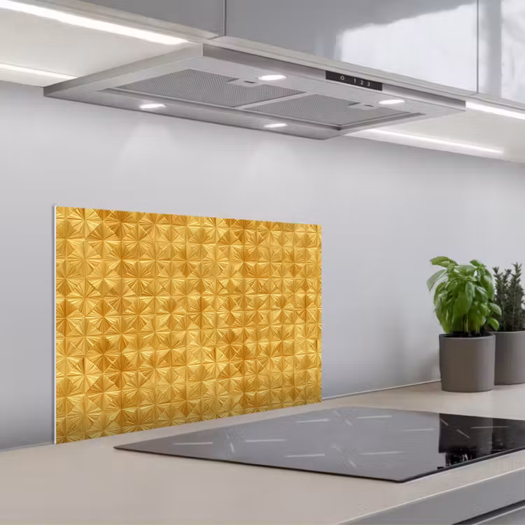 Spatscherm keuken - Tegels - Geometrisch - Reliëf - Goud — 5