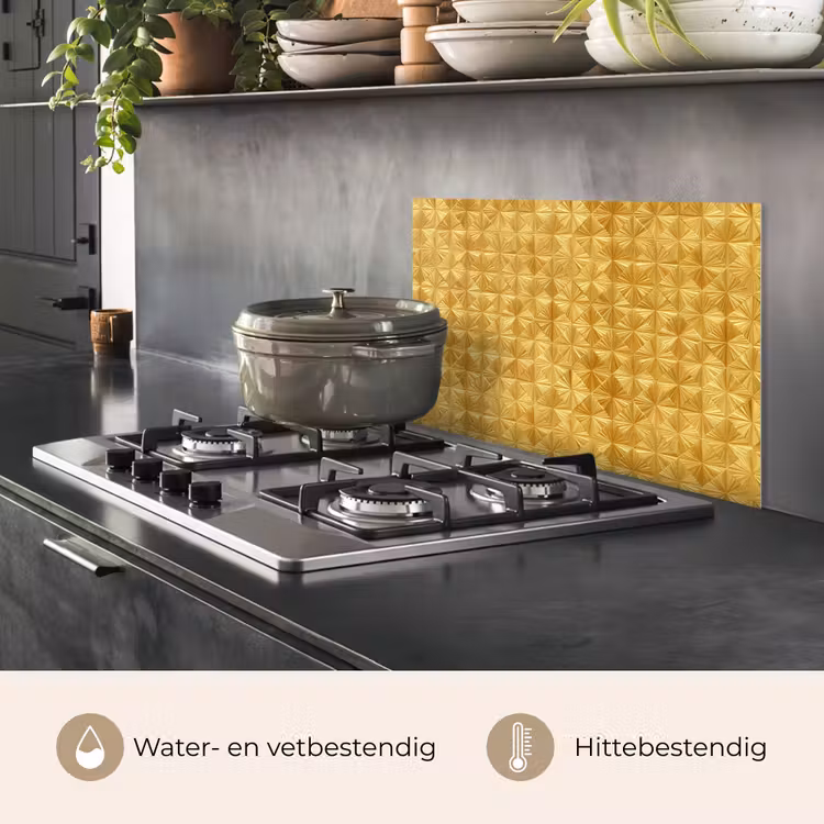 Spatscherm keuken - Tegels - Geometrisch - Reliëf - Goud — 7