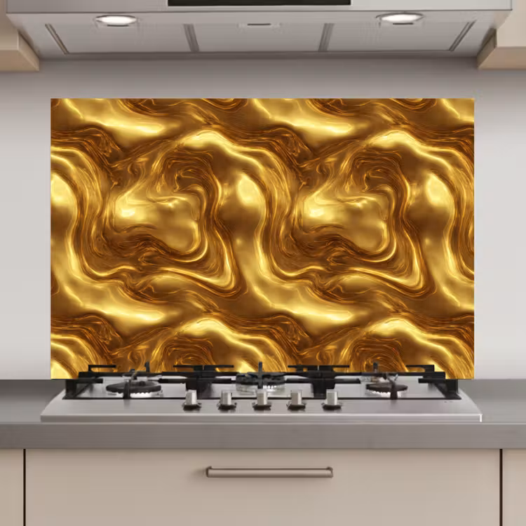 Spatscherm keuken - Textuur - Vloeibaar - Organisch - Goud — 1