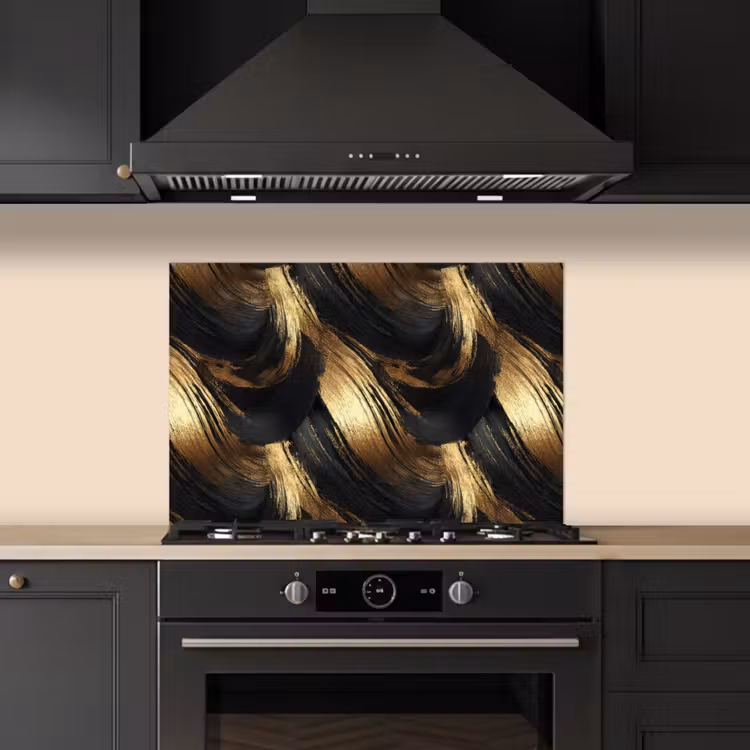 Spatscherm keuken - Verfstreken - Abstract - Goud - Zwart — 2