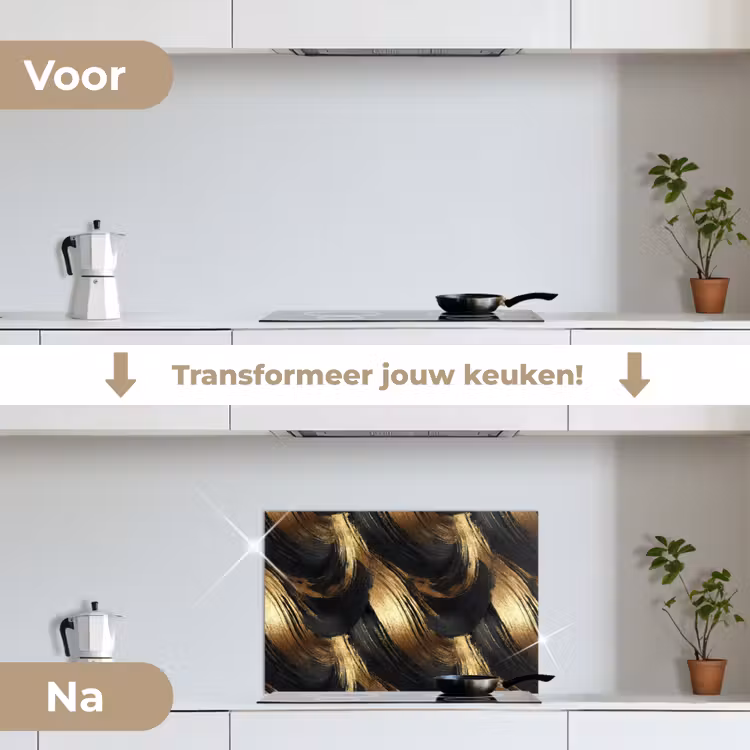 Spatscherm keuken - Verfstreken - Abstract - Goud - Zwart — 3