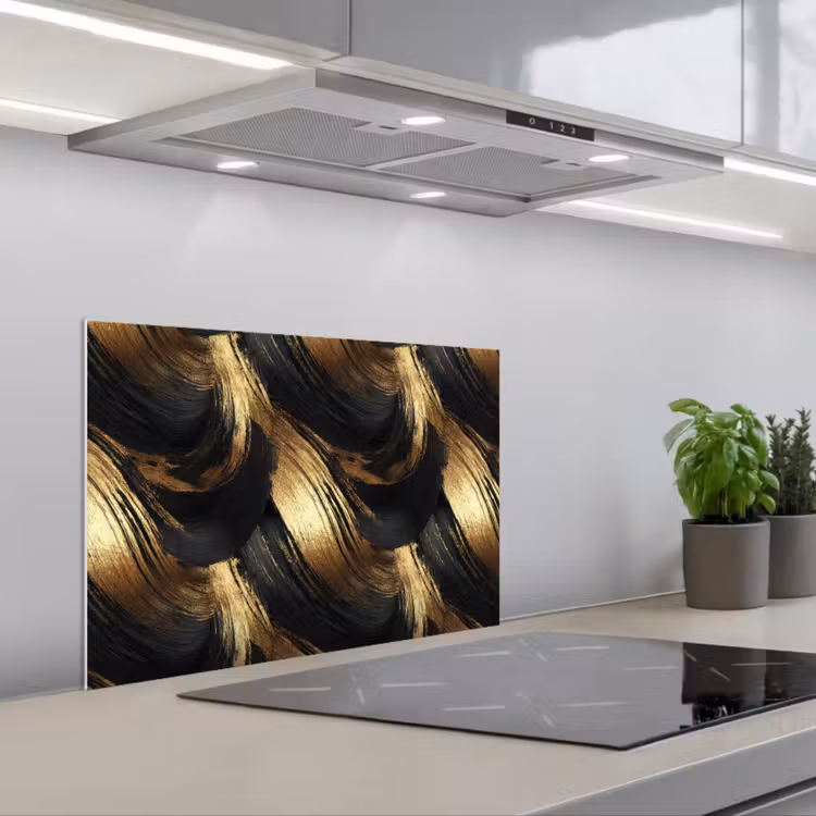 Spatscherm keuken - Verfstreken - Abstract - Goud - Zwart — 5