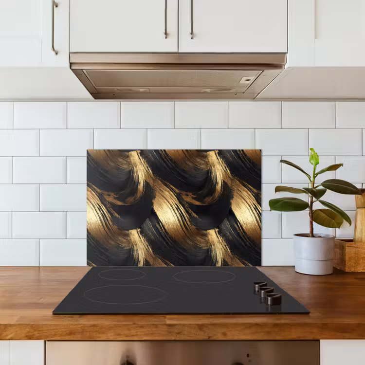 Spatscherm keuken - Verfstreken - Abstract - Goud - Zwart — 6