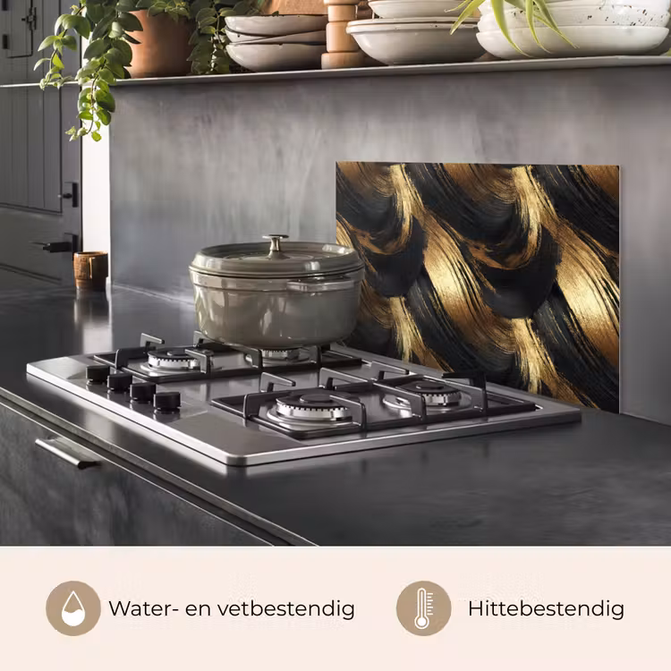 Spatscherm keuken - Verfstreken - Abstract - Goud - Zwart — 7