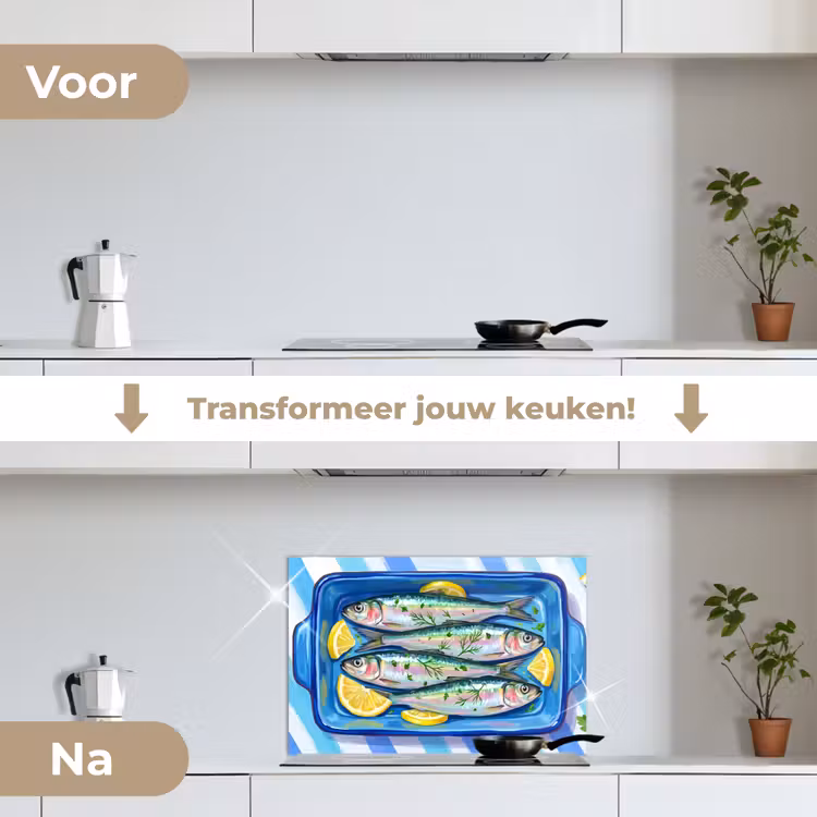Spatscherm keuken - Vis - Citroen - Kruiden - Eten - Blauw — 3