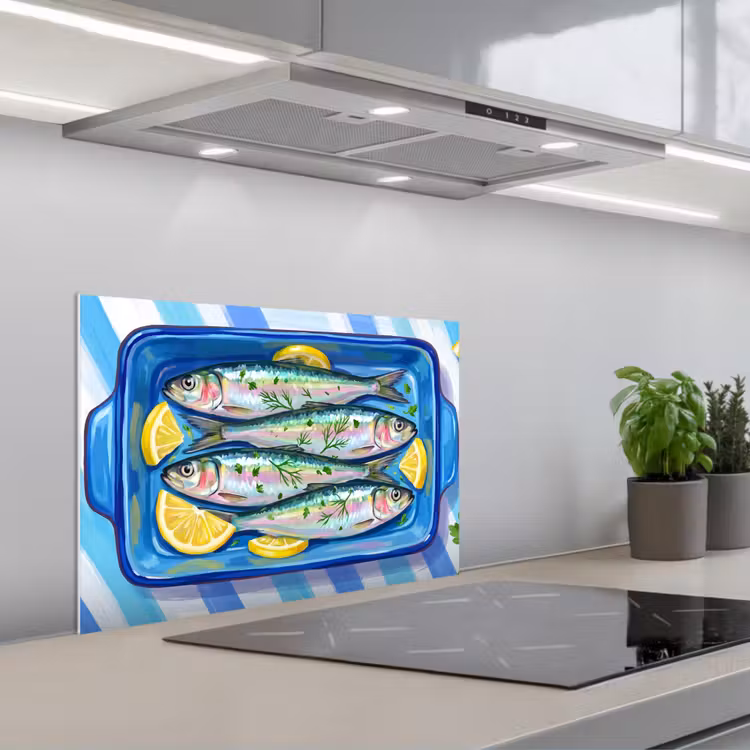 Spatscherm keuken - Vis - Citroen - Kruiden - Eten - Blauw — 5