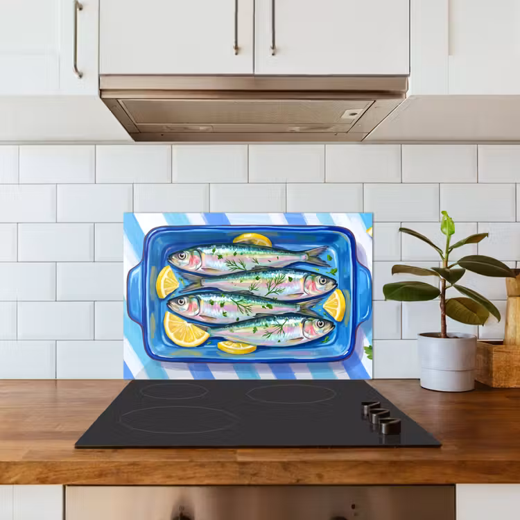 Spatscherm keuken - Vis - Citroen - Kruiden - Eten - Blauw — 6