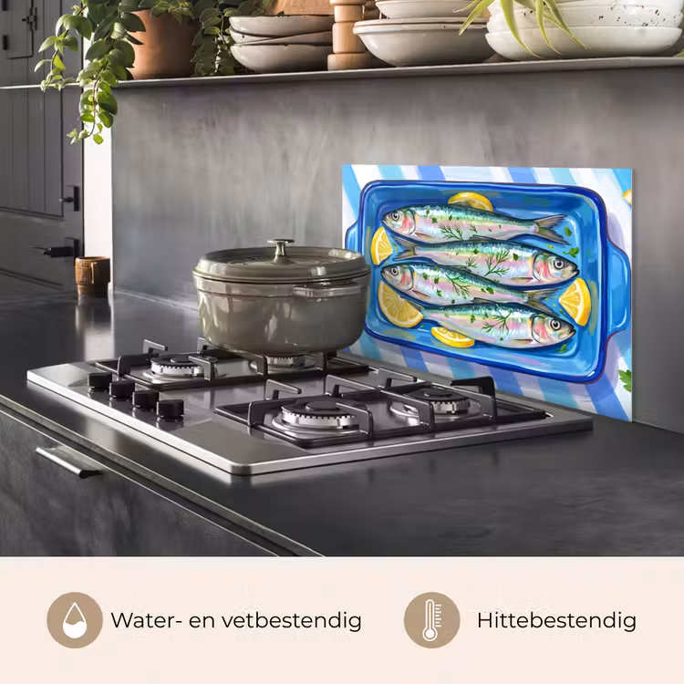 Spatscherm keuken - Vis - Citroen - Kruiden - Eten - Blauw — 7