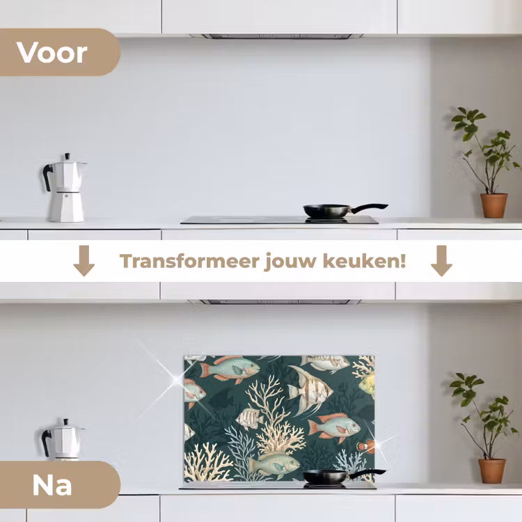 Spatscherm keuken - Vis - Koraal - Onderwater - Illustratie — 3