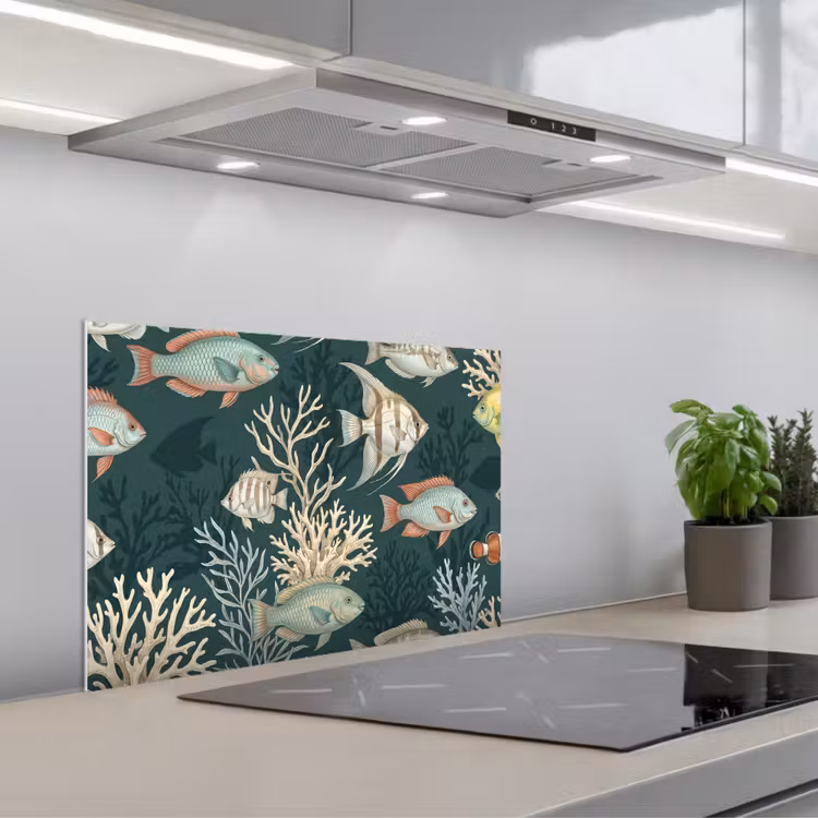 Spatscherm keuken - Vis - Koraal - Onderwater - Illustratie — 5