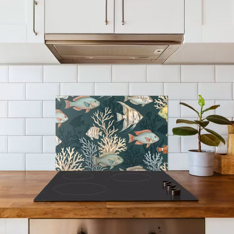 Spatscherm keuken - Vis - Koraal - Onderwater - Illustratie — 6