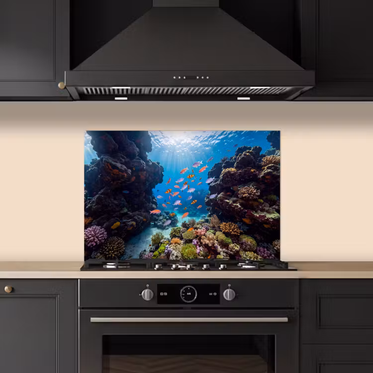 Spatscherm keuken - Vis - Koraalrif - Onderwater - Levendig - Blauw — 2