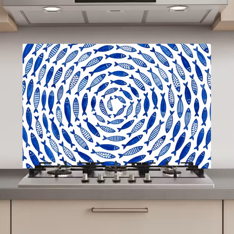 Spatscherm keuken - Vis - Patroon - Onderwater - Abstract - Blauw — 1