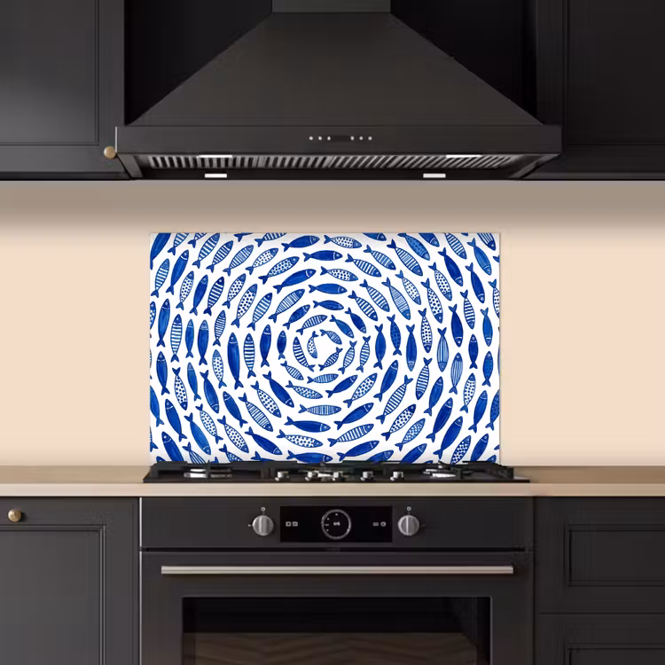 Spatscherm keuken - Vis - Patroon - Onderwater - Abstract - Blauw — 2