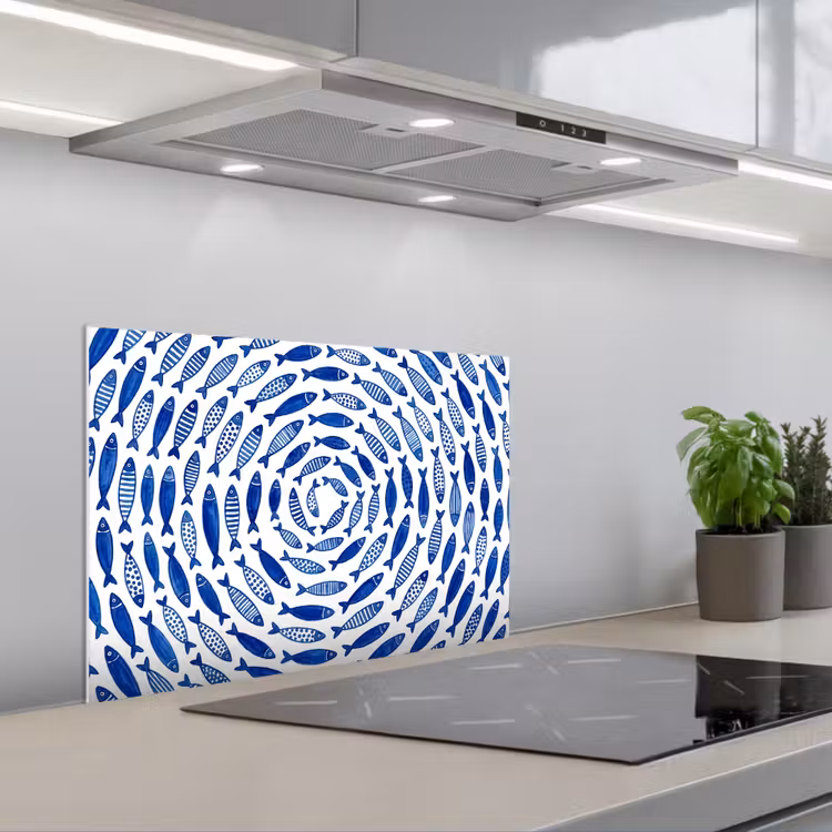 Spatscherm keuken - Vis - Patroon - Onderwater - Abstract - Blauw — 5