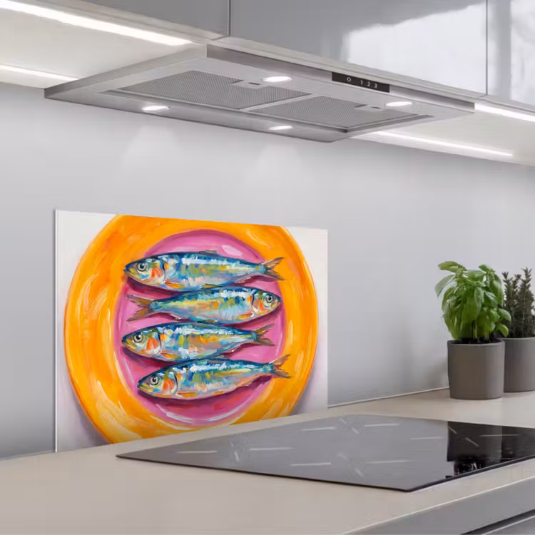 Spatscherm keuken - Vis - Vier - Eten - Modern - Kleurrijk — 5