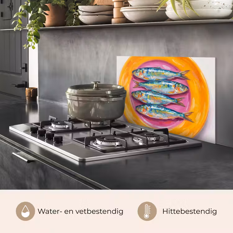 Spatscherm keuken - Vis - Vier - Eten - Modern - Kleurrijk — 7