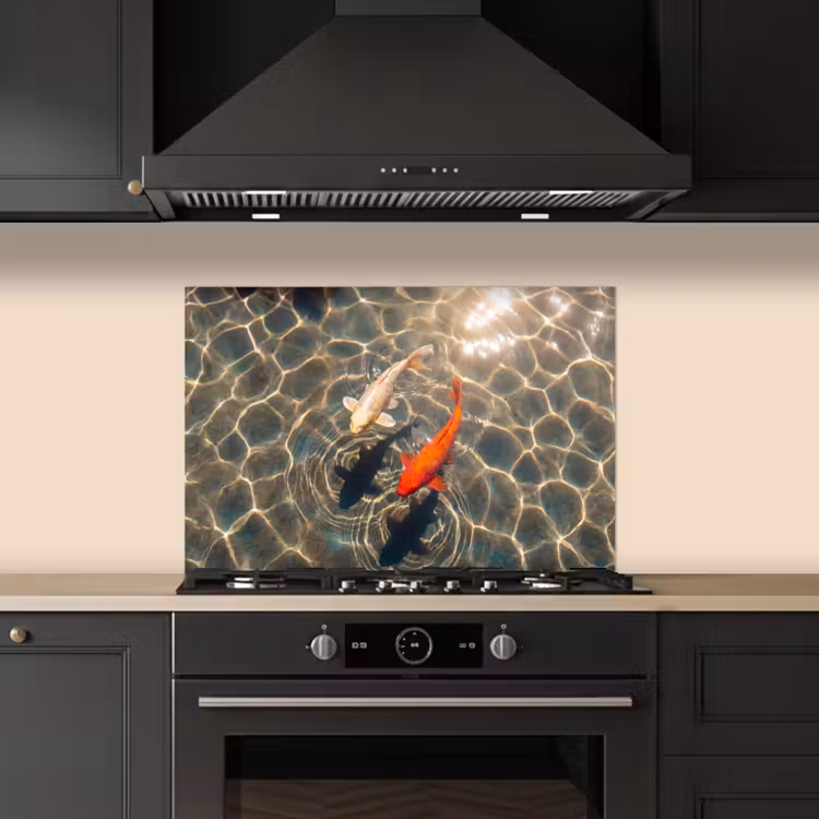 Spatscherm keuken - Vis - Water - Dieren - Oranje - Goud — 2